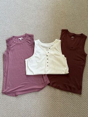 Maurices Set of 3 Women’s Tank Tops — Mauve, Cream, Brownish